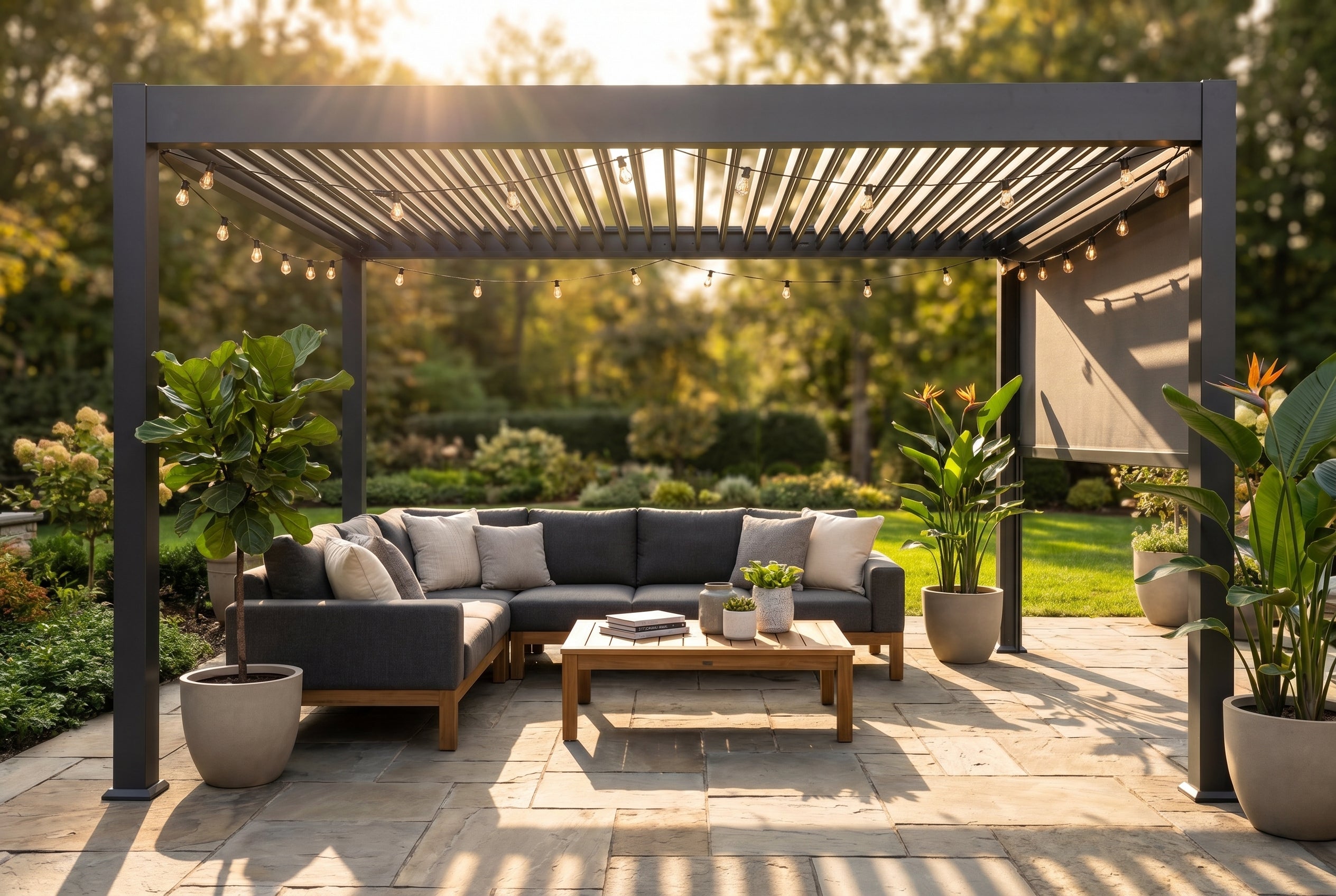 Pure Vista Pro Aluminium Metal Pergola in Graphite Grey - 3.6m x 3.6m