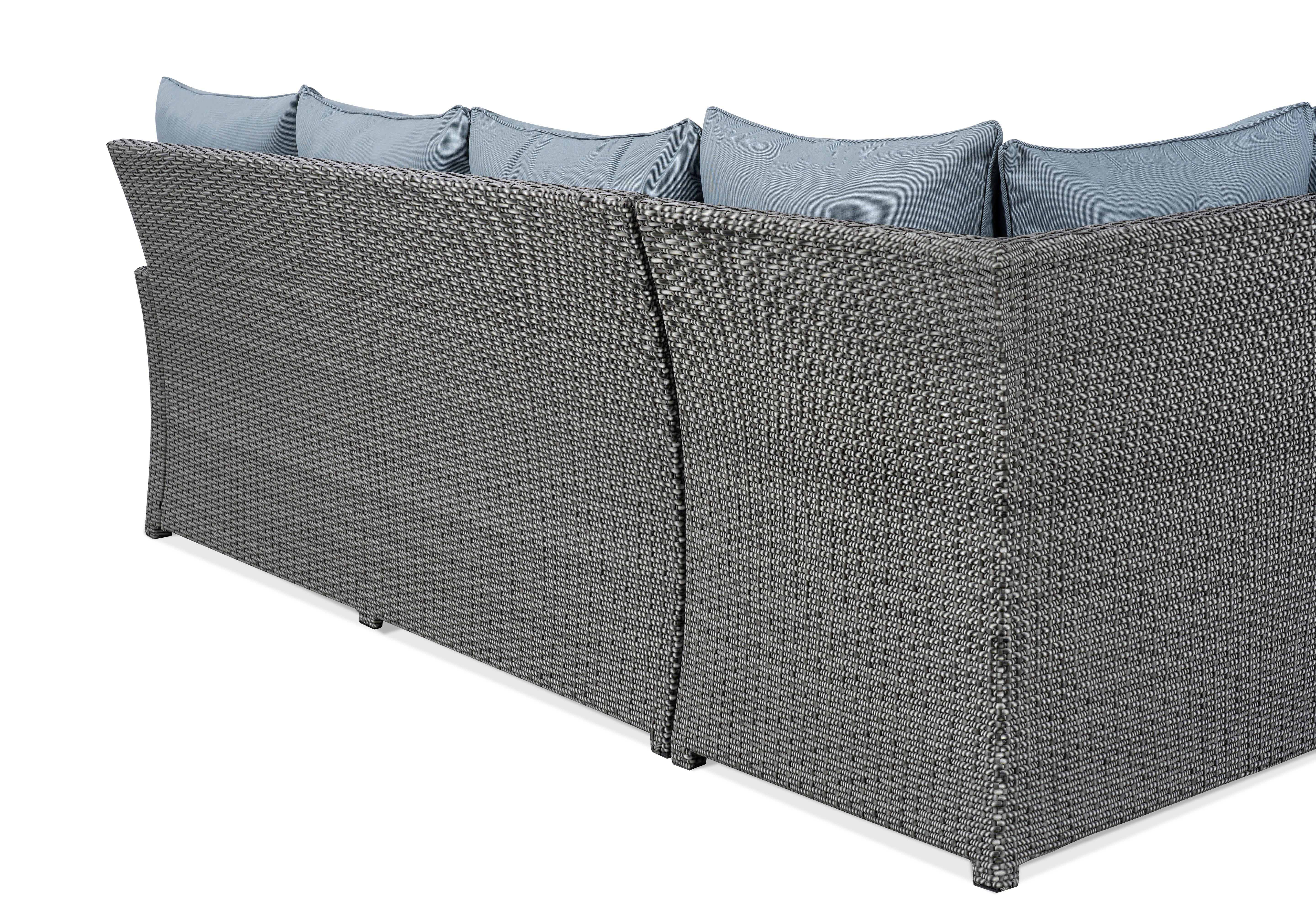 VINN L-Shaped corner rattan premium lounge dining set with 3 stools - rising table in dark grey rattan