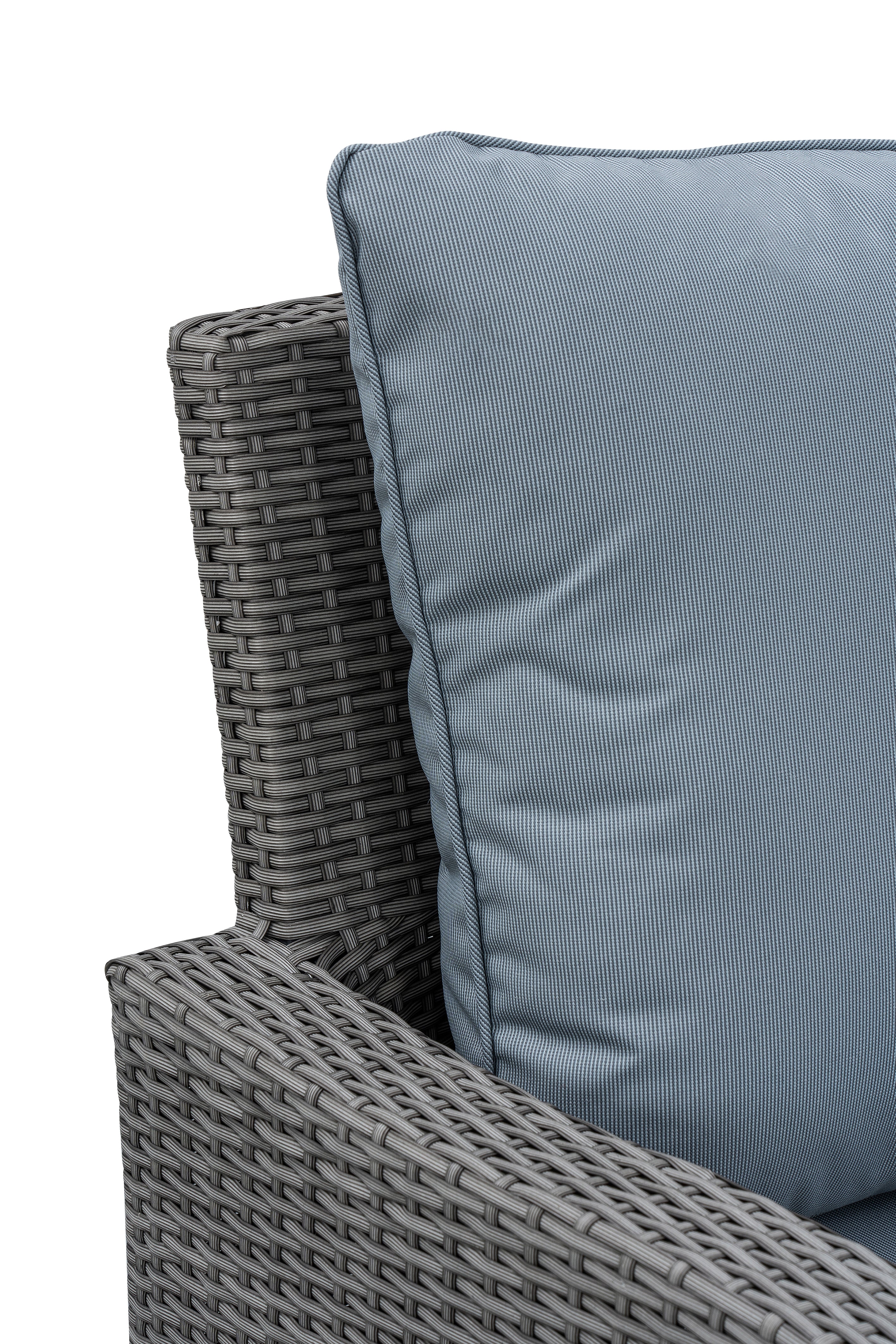 VINN L-Shaped corner rattan premium lounge dining set with 3 stools - rising table in dark grey rattan