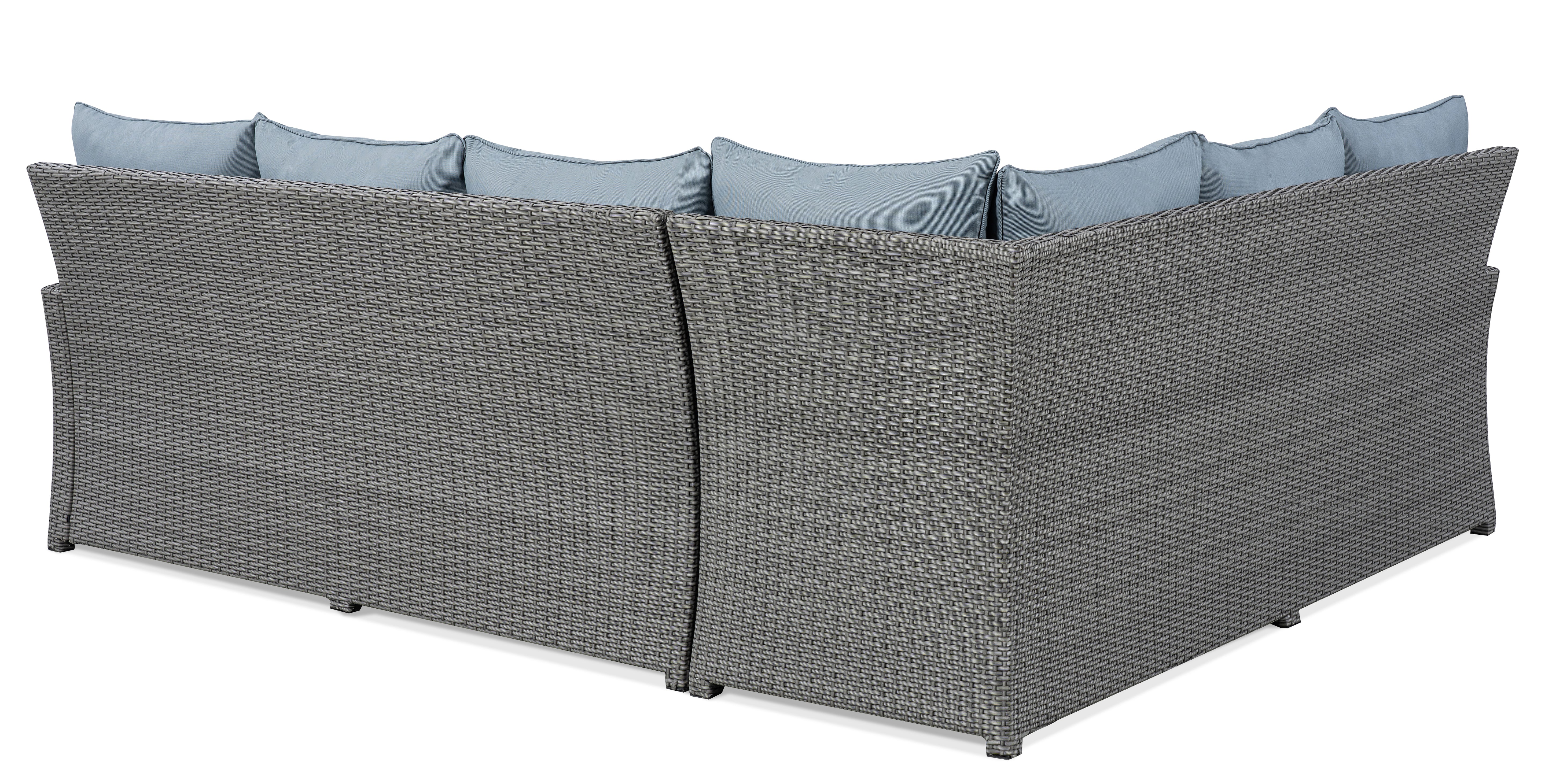 VINN L-Shaped corner rattan premium lounge dining set with 3 stools - rising table in dark grey rattan