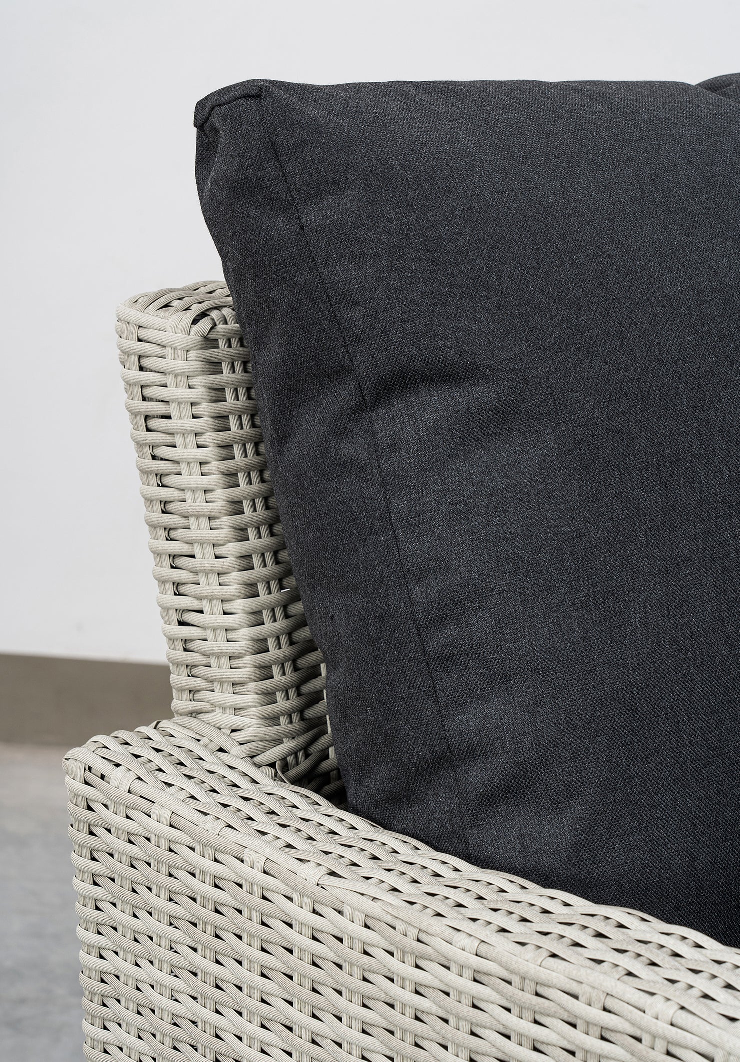 VIELE L-Shaped corner rattan premium lounge dining set with 3 stools - rising table in dark grey rattan