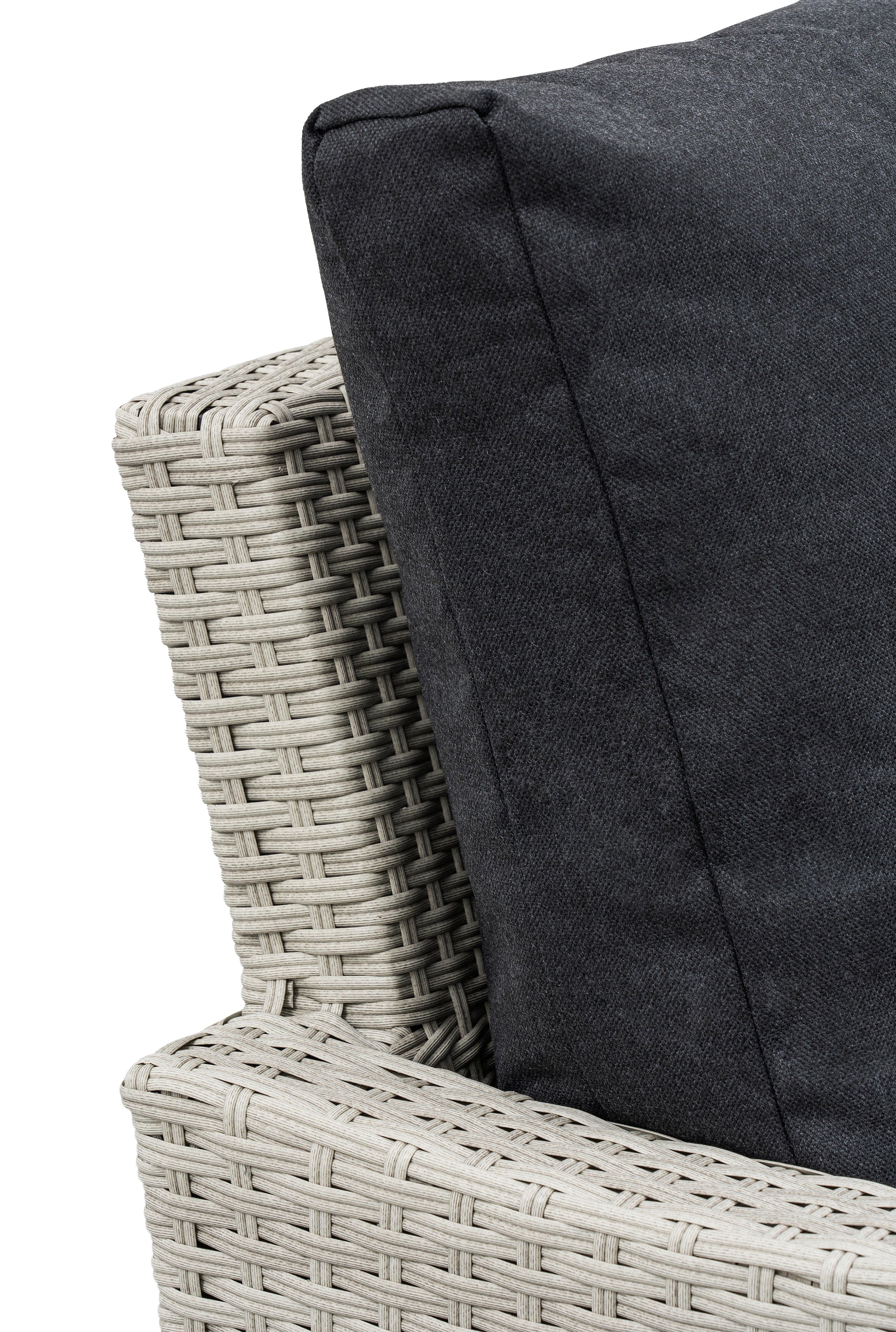 BINNI compact corner rattan premium lounge dining set with 2 stools -  rising table in light grey rattan