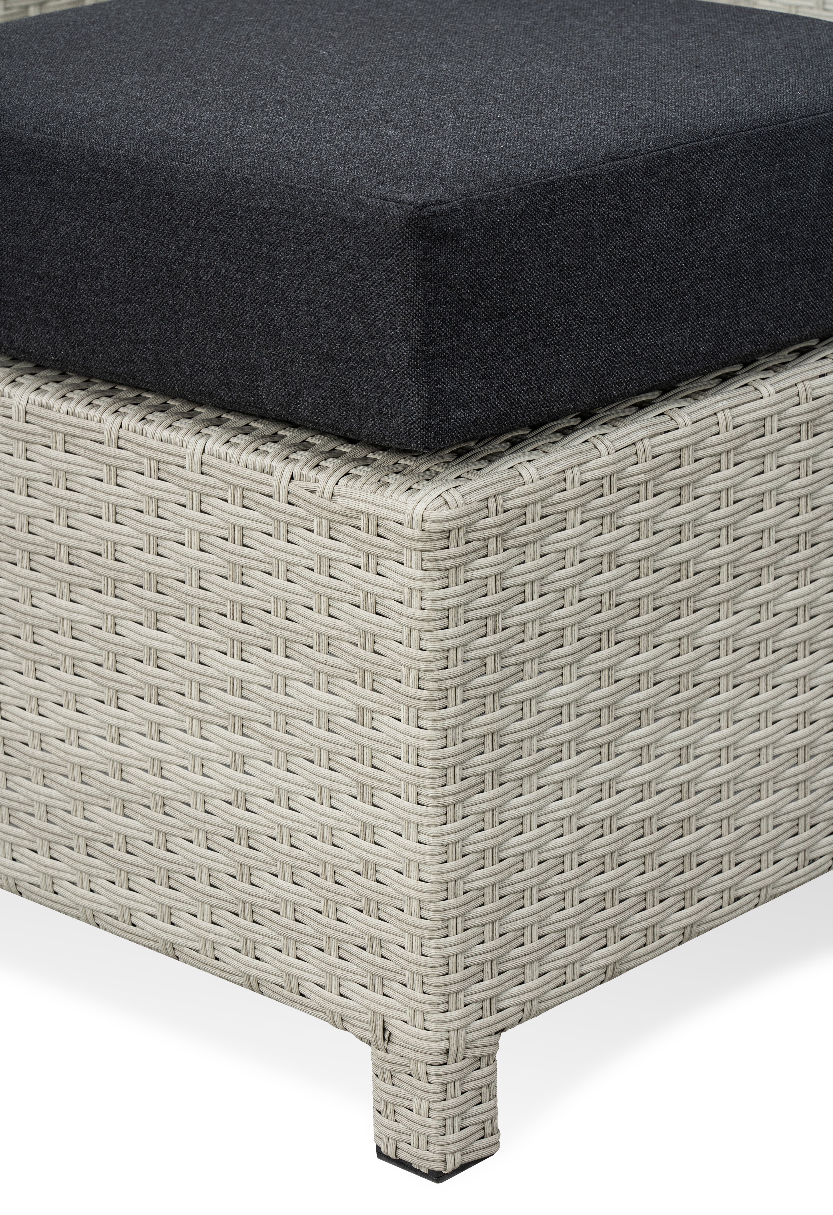 BINNI compact corner rattan premium lounge dining set with 2 stools -  rising table in light grey rattan