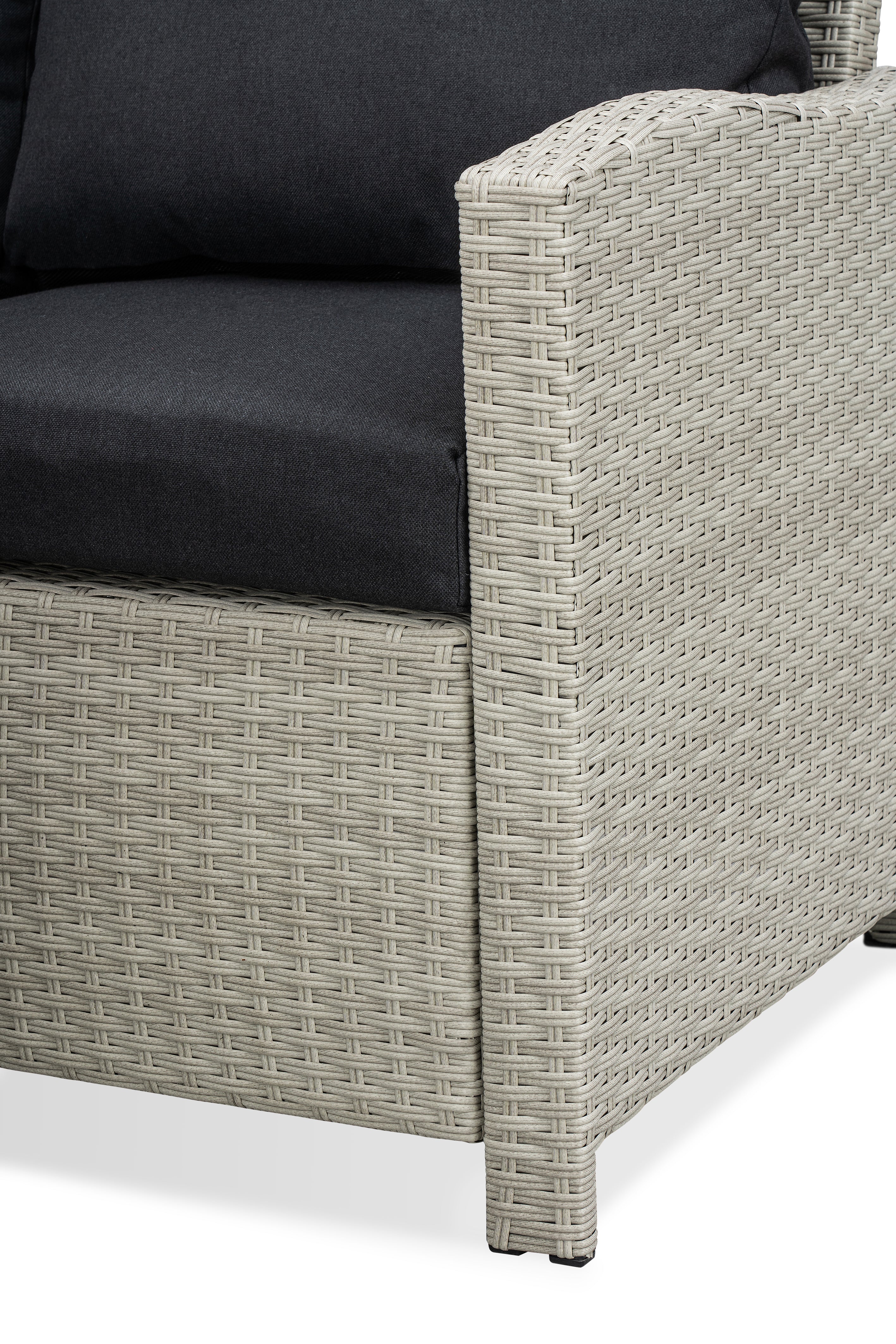 BINNI compact corner rattan premium lounge dining set with 2 stools -  rising table in light grey rattan