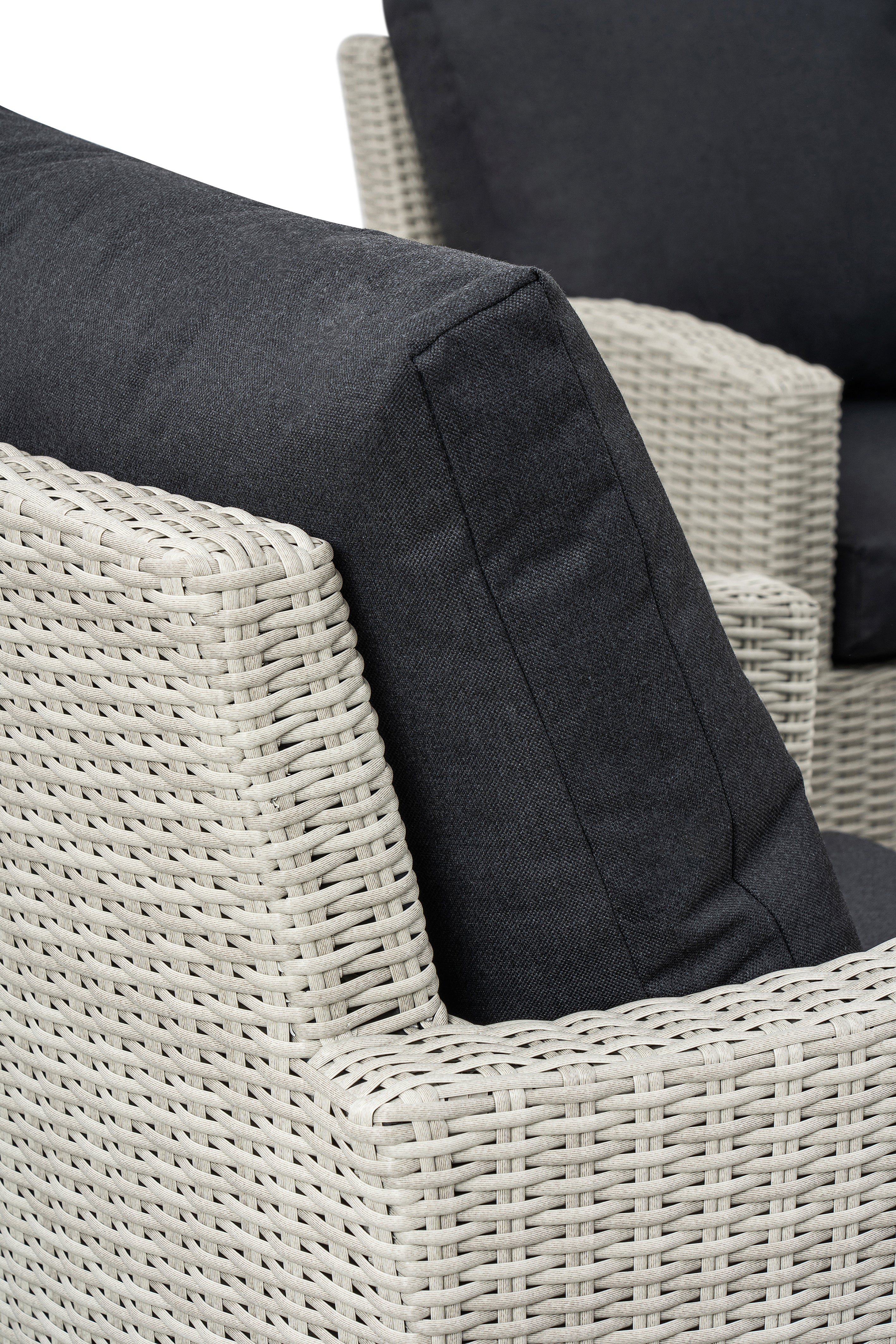 BINNI rattan premium lounge dining set with Sofa & 2 stools & 2 arm chairs -  rising table in light grey rattan