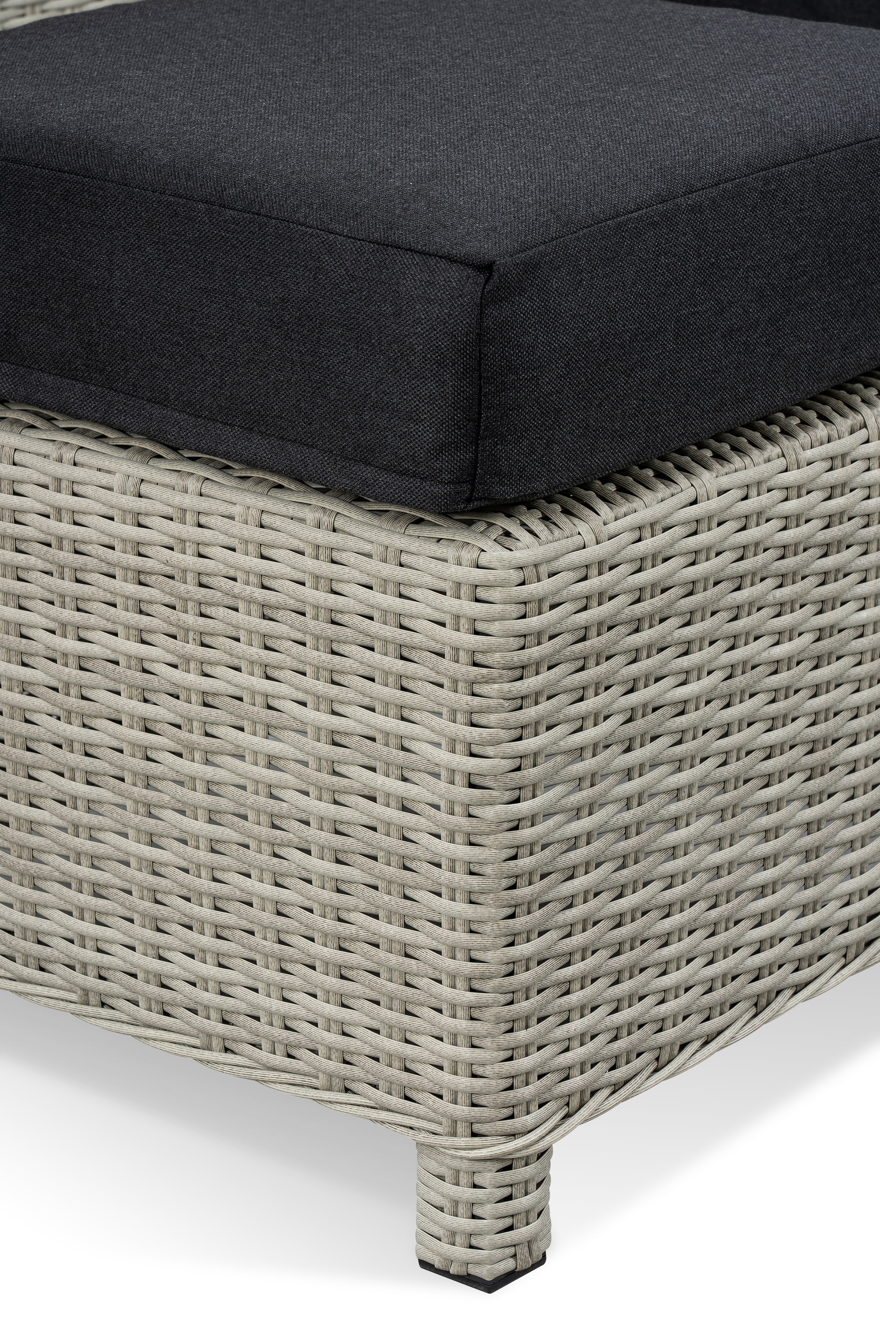BINNI rattan premium lounge dining set with Sofa & 2 stools & 2 arm chairs -  rising table in light grey rattan