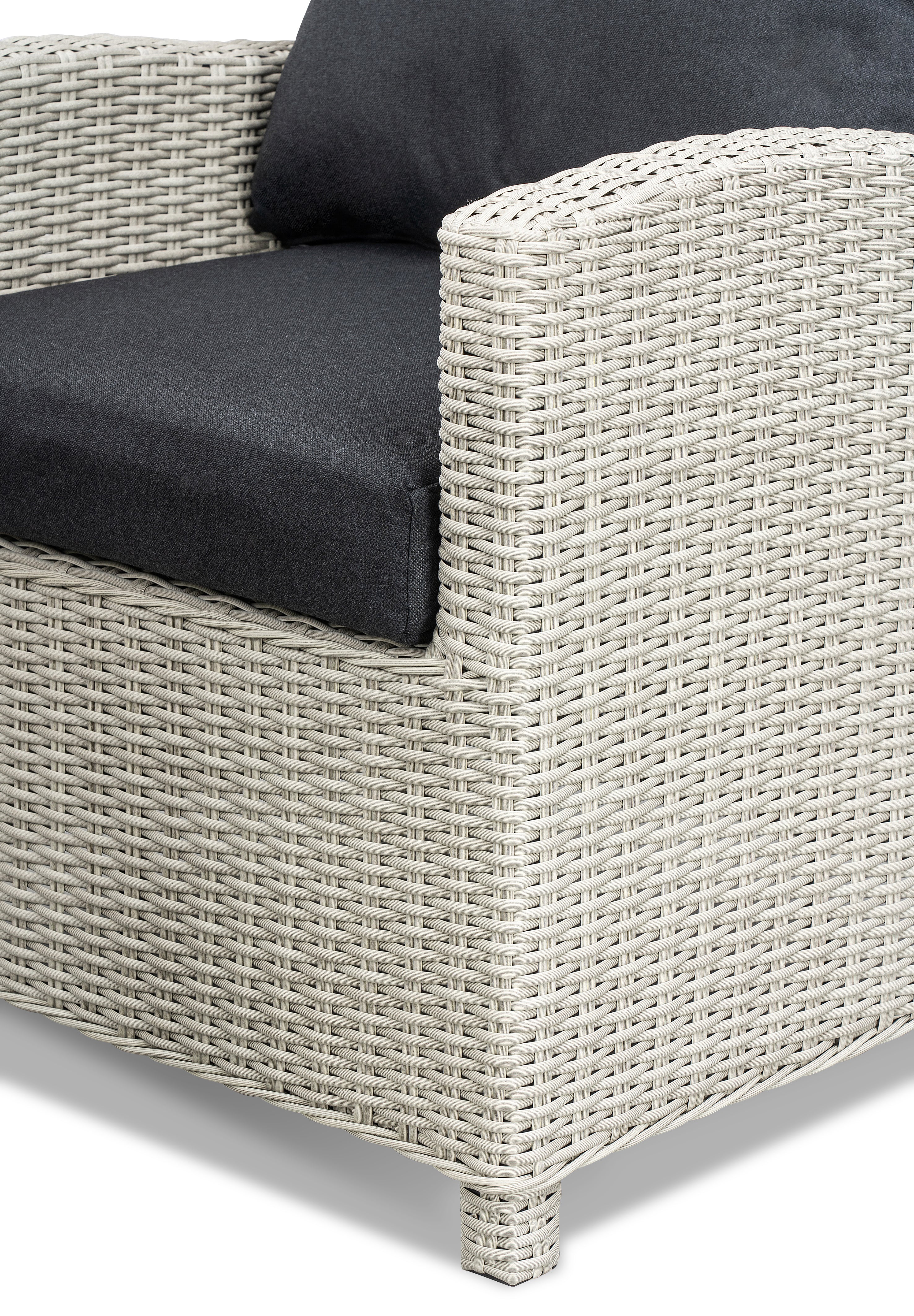 BINNI rattan premium lounge dining set with Sofa & 2 stools & 2 arm chairs -  rising table in light grey rattan