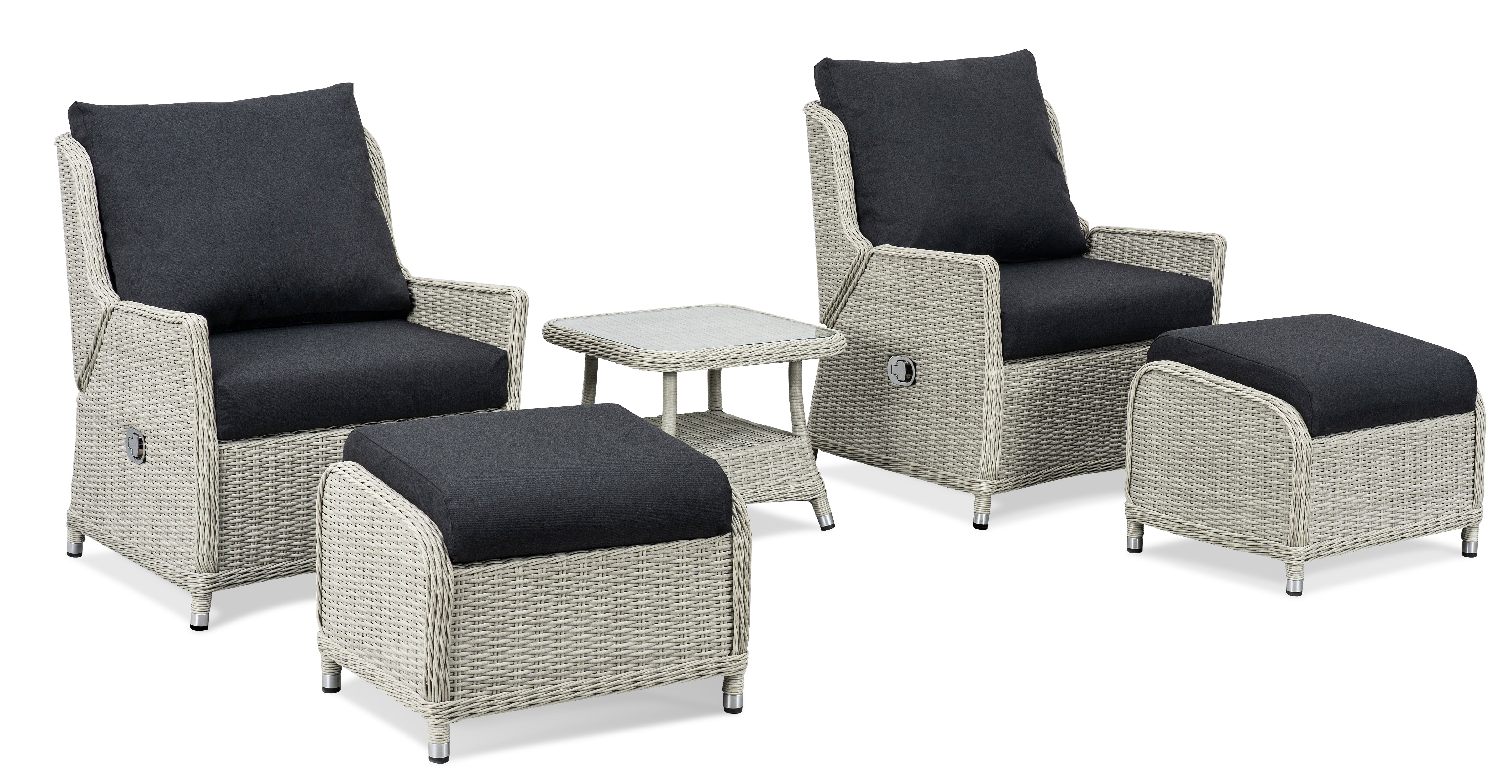 LARA Rattan adjustable Lounge Set of 2 and side table