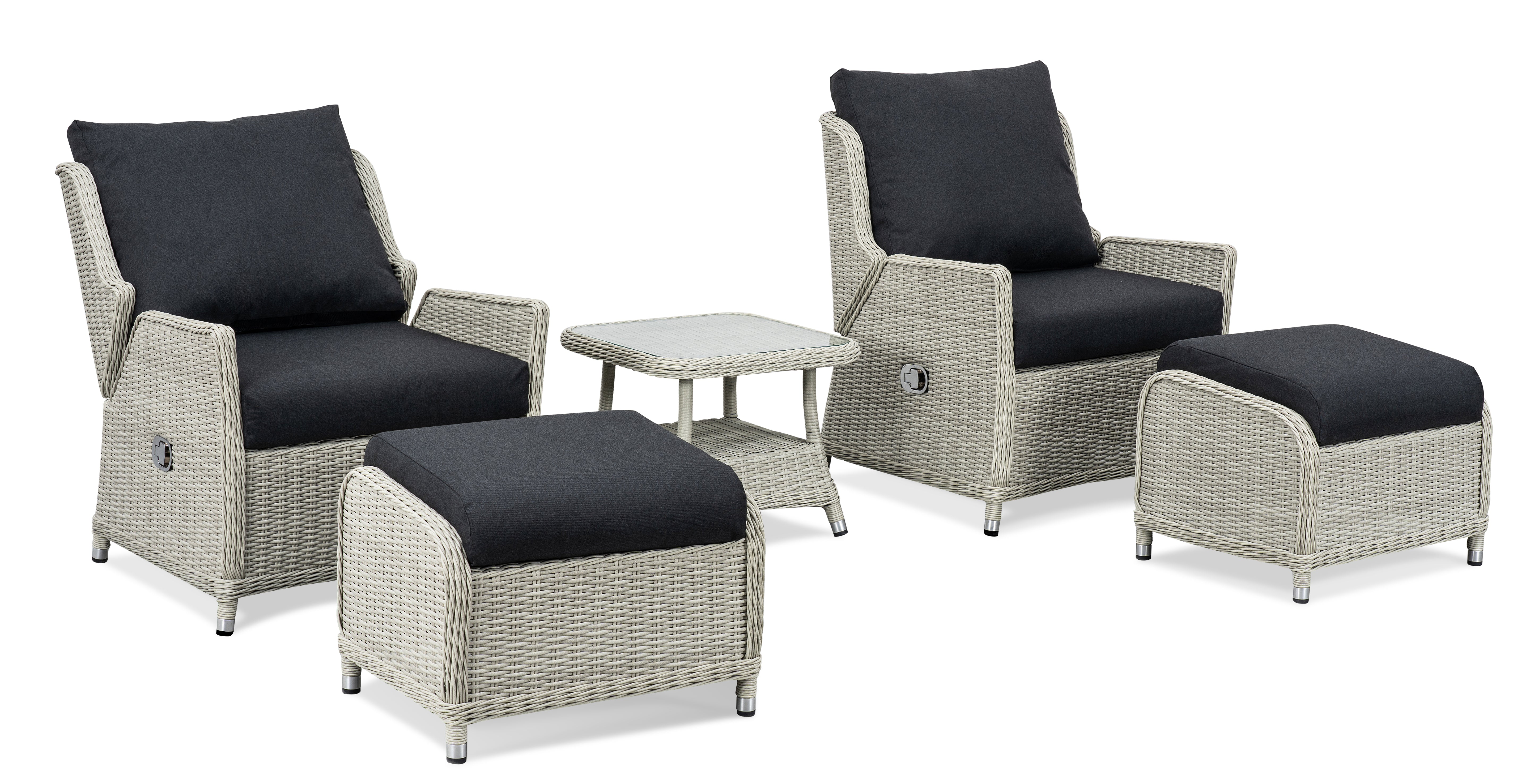 LARA Rattan adjustable Lounge Set of 2 and side table