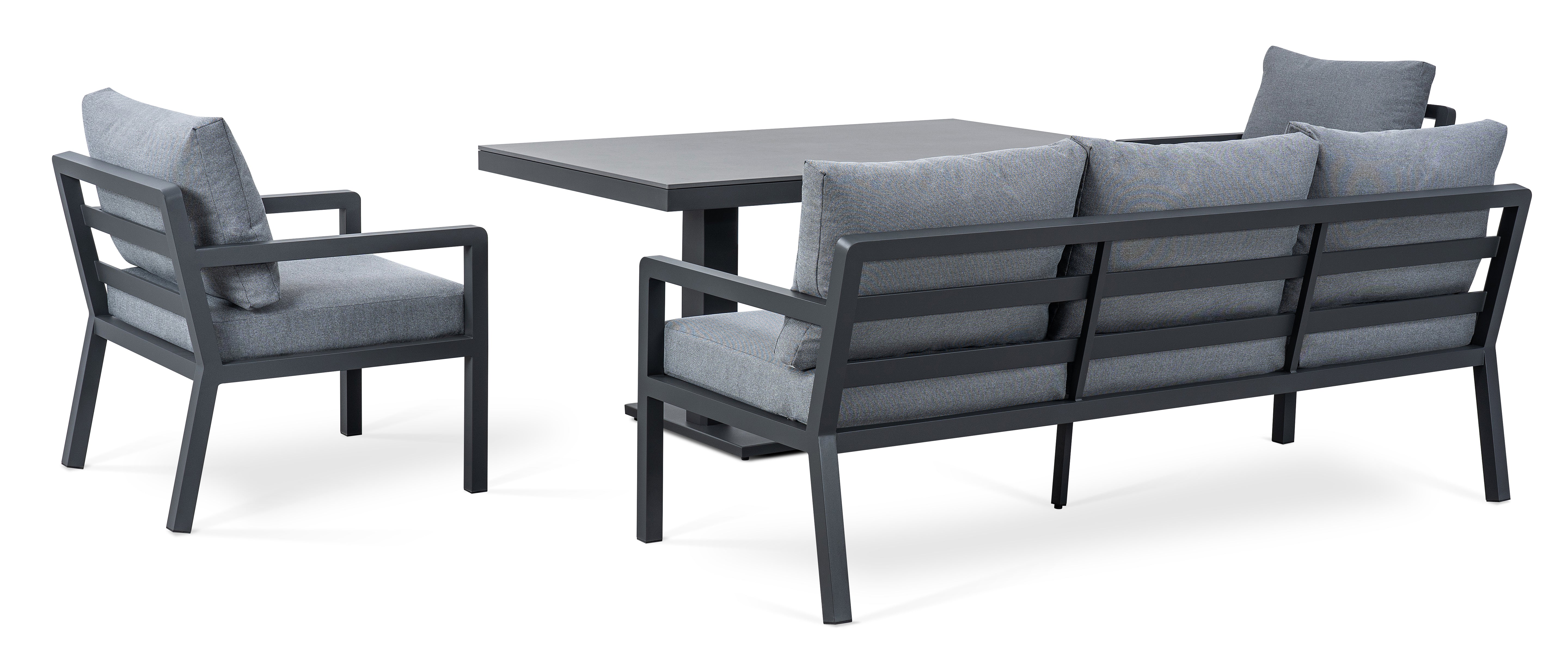 AMIL L-Shaped corner Aluminium premium lounge dining set with 2 arm chairs