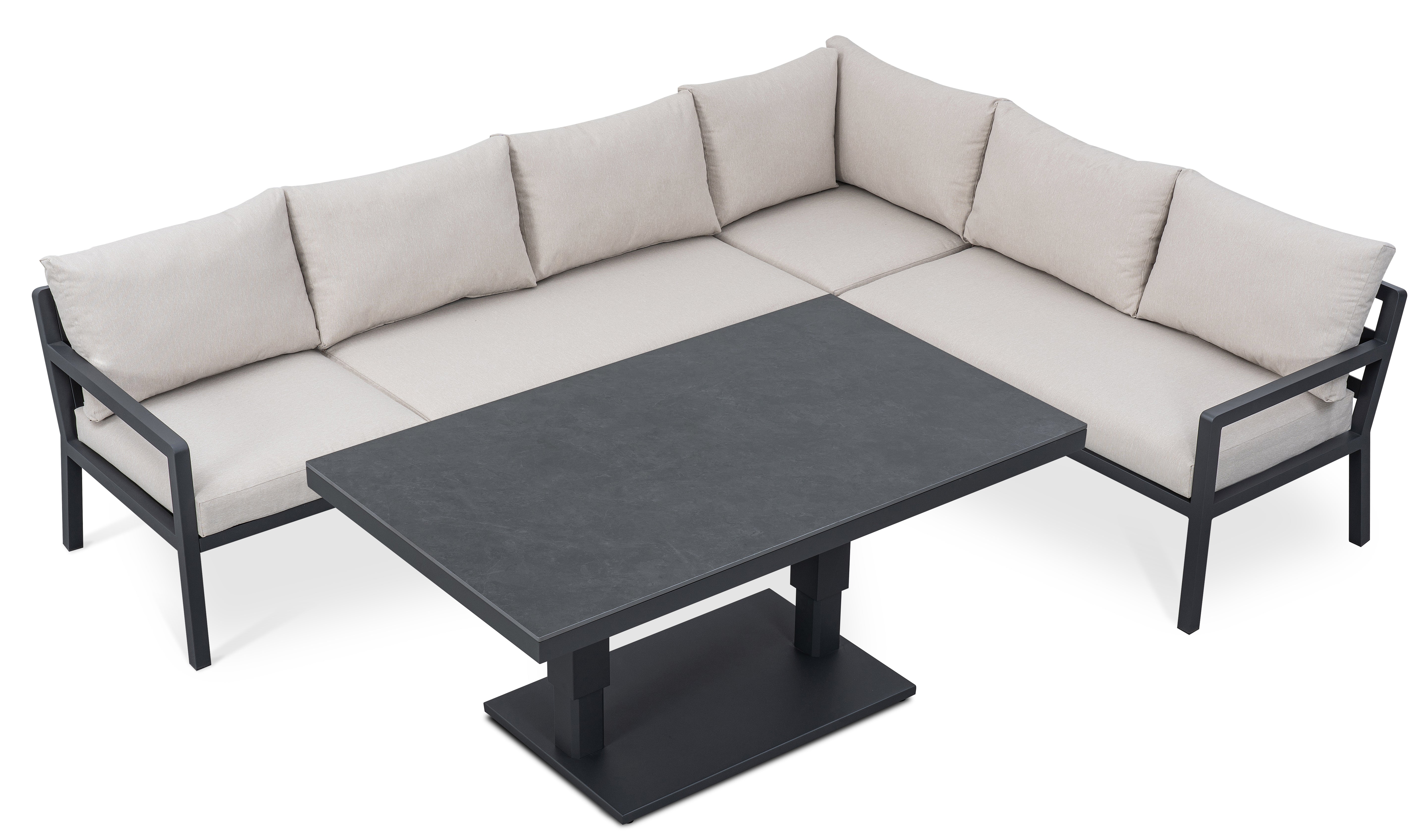 AMIL L-Shaped corner Aluminium premium lounge dining set with 2 arm chairs