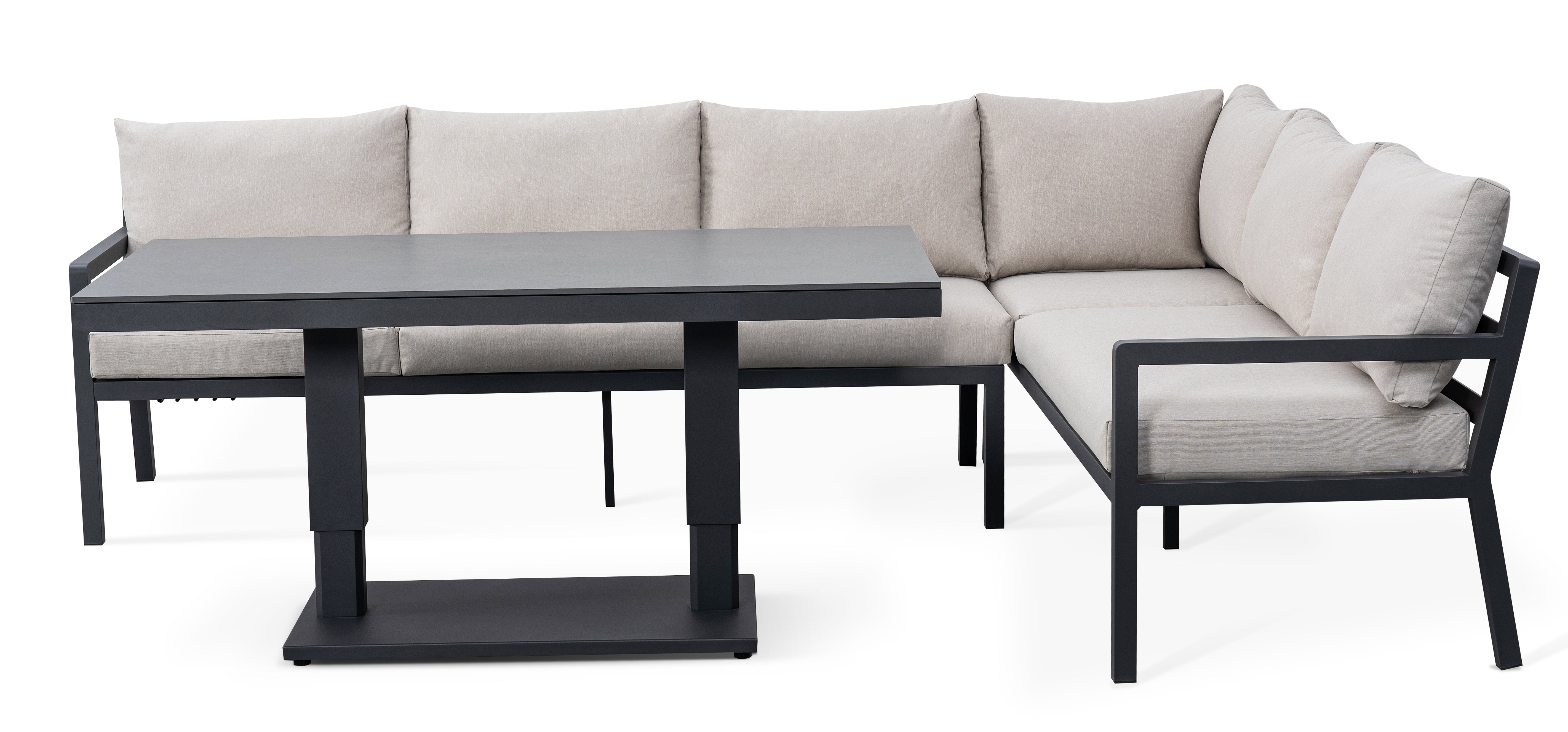 AMIL L-Shaped corner Aluminium premium lounge dining set with 2 arm chairs