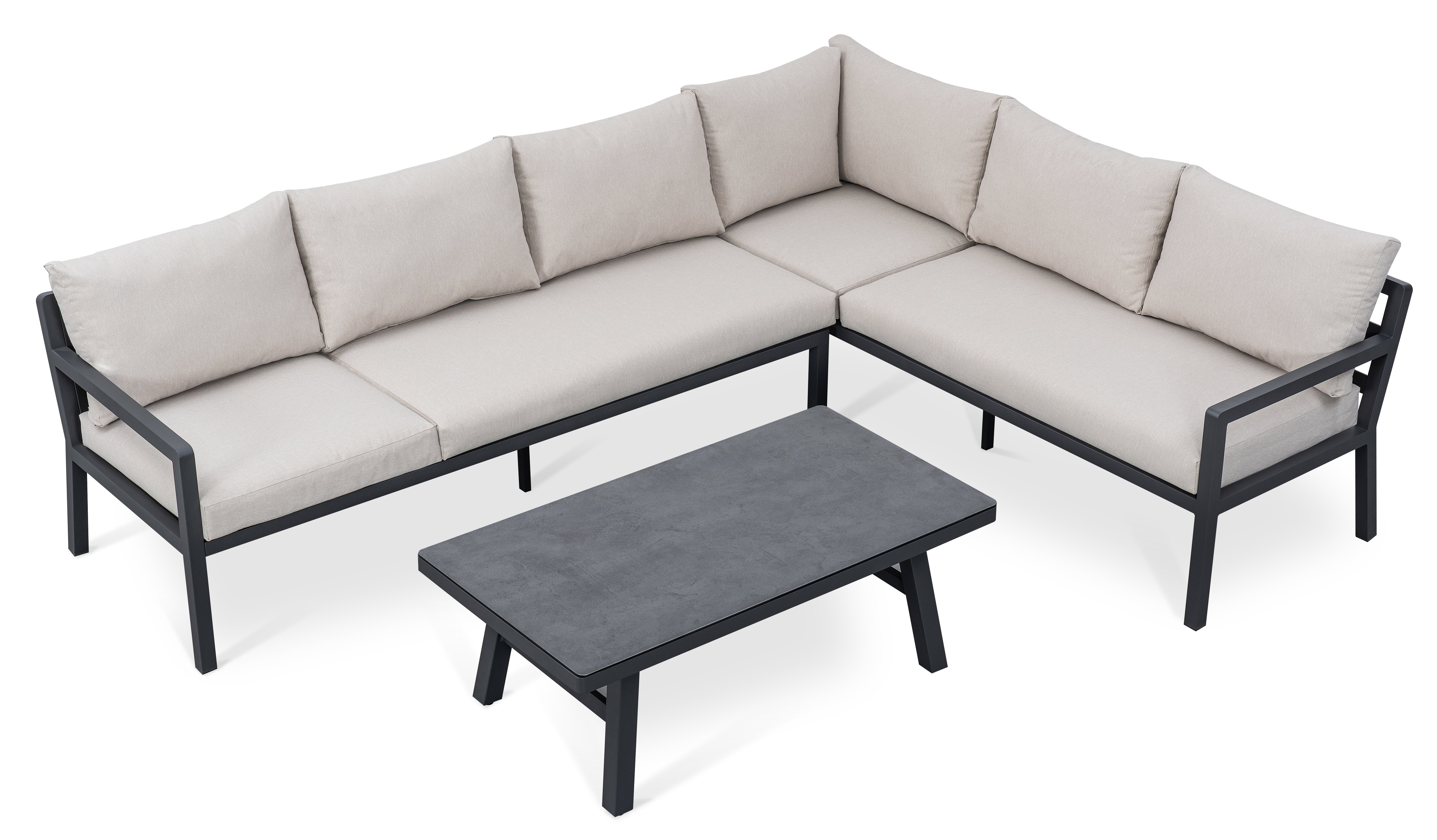 AMIL L-Shaped corner Aluminium premium lounge dining set with 2 arm chairs
