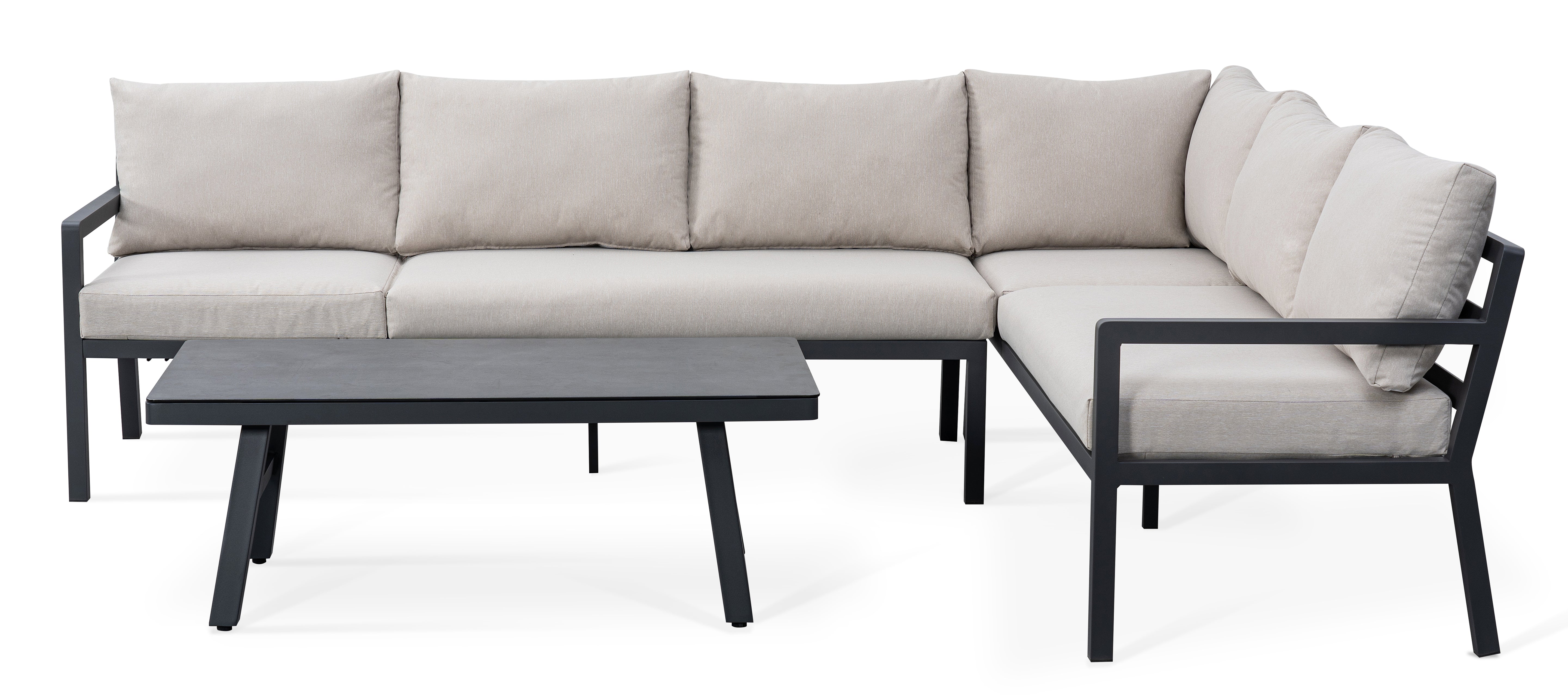 AMIL L-Shaped corner Aluminium premium lounge dining set with 2 arm chairs