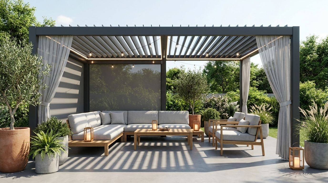 Pure Vista Pro Aluminium Metal Pergola in Graphite Grey - 3.6m x 8m