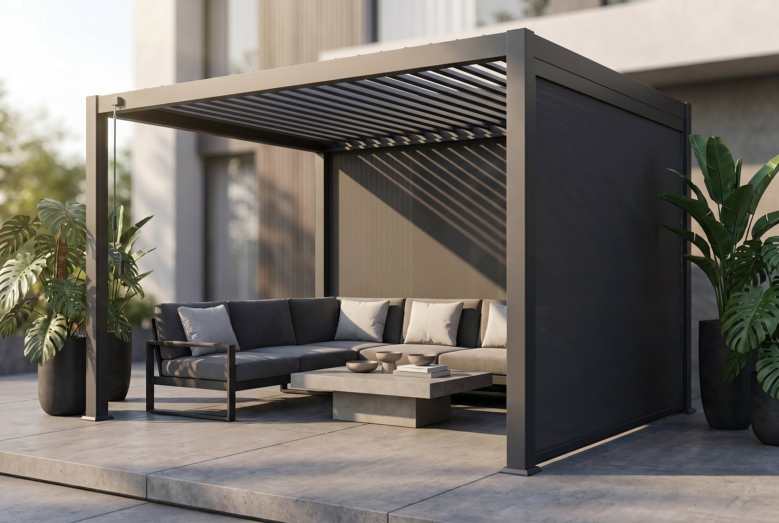 Pure Vista Pro Aluminium Metal Pergola in Graphite Grey - 3.6m x 3.6m
