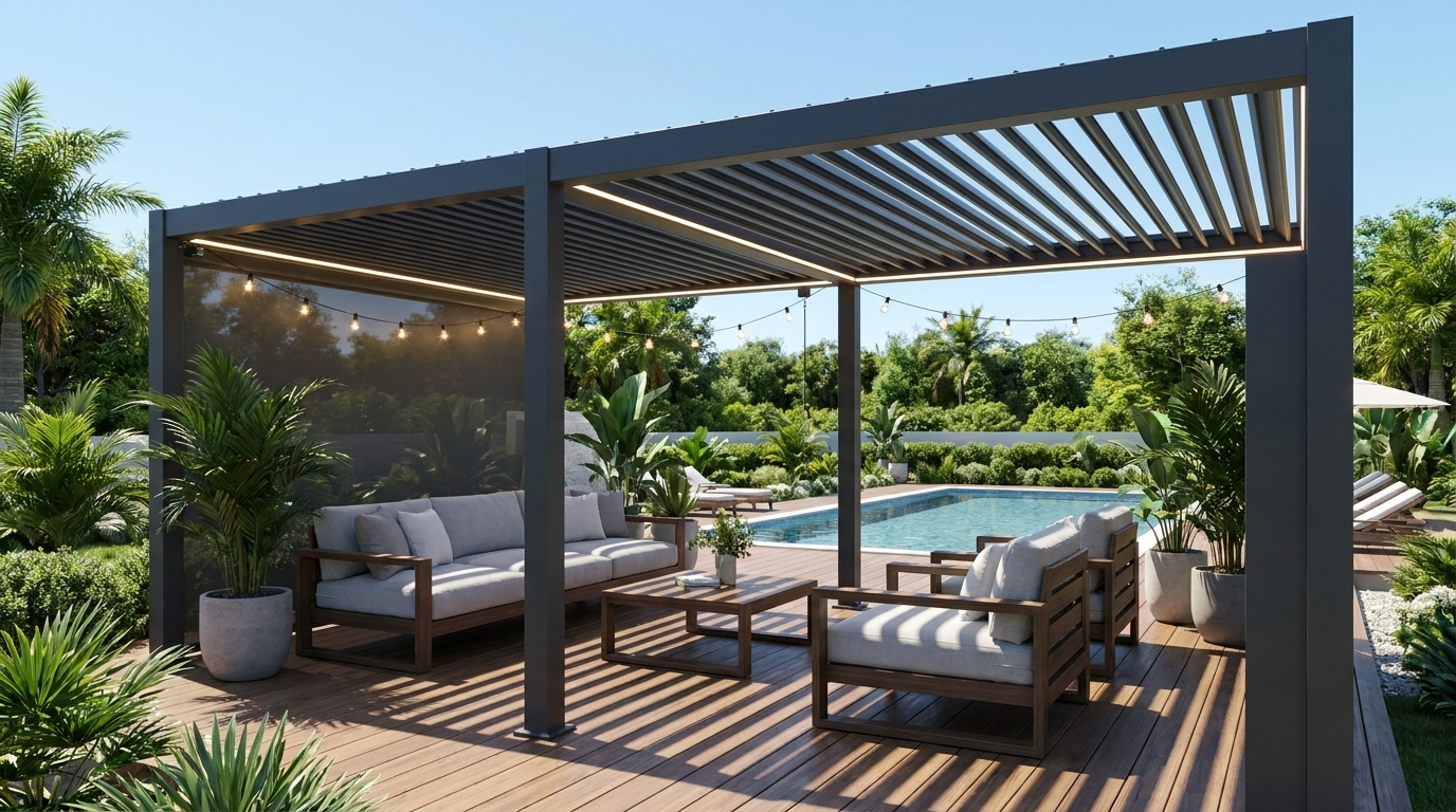 Pure Vista Pro Aluminium Metal Pergola in Graphite Grey - 3.6m x 8m