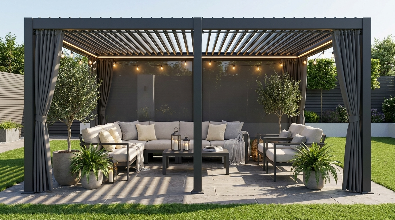 Pure Vista Pro Aluminium Metal Pergola in Graphite Grey - 3.6m x 8m