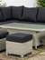 VIELE L-Shaped corner rattan premium lounge dining set with 3 stools - rising table in dark grey rattan