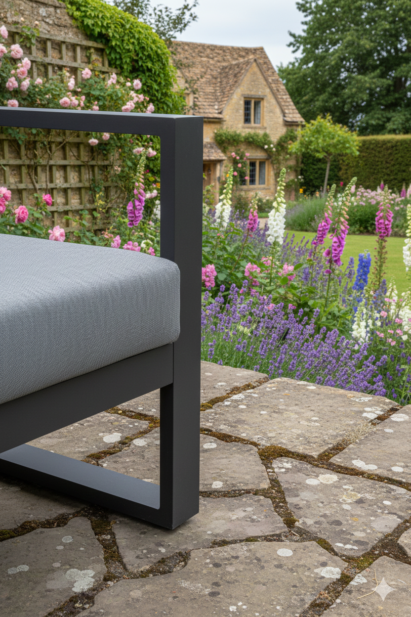 CUBE  L-Shaped corner Aluminium premium lounge dining set with 2 benches- left handed standard table in black