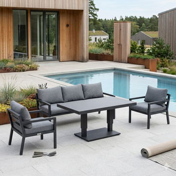 AMIL L-Shaped corner Aluminium premium lounge dining set with 2 arm chairs